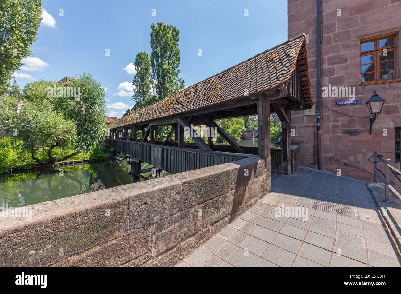 Hangman's Bridge (Henkersteg) over the river Pednitz in Nuremberg Stock Photo
