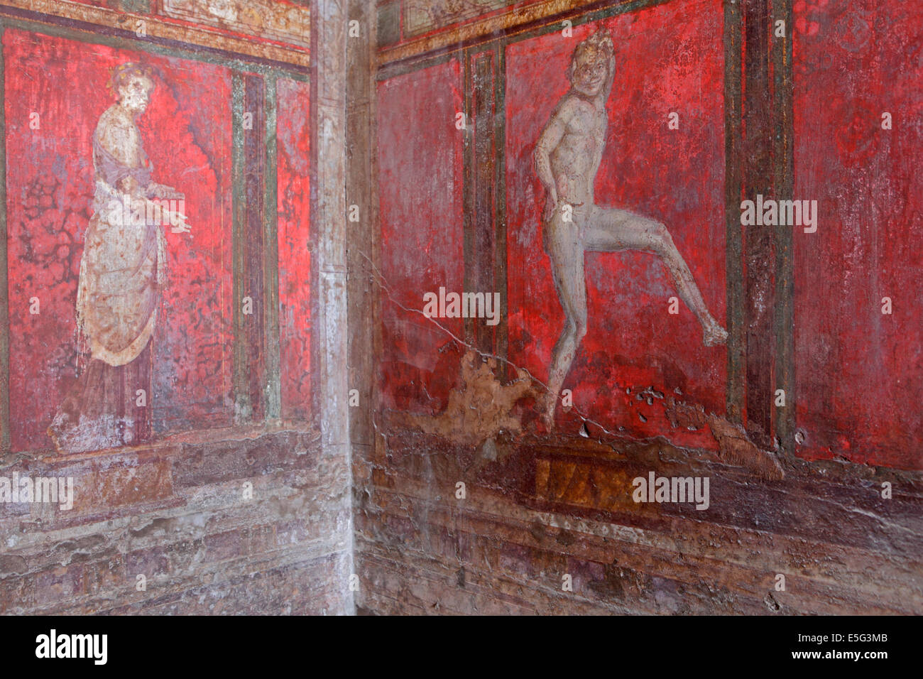 Original paintings in the Villa of the Mysteries, Pompeii, Naples, Italy Stock Photo