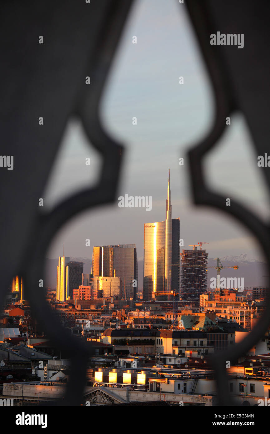 Cityscape of Milan from the top of the Cathedral (Duomo), Milan, Italy Stock Photo