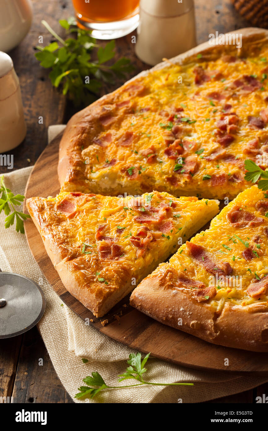 Homemade Breakfast Pizza with Bacon Eggs and Potatoes Stock Photo Alamy