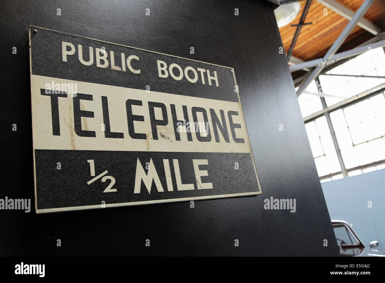 Old roadside telephone sign, North Carolina Museum of Transportation, Spencer, North Carolina, USA Stock Photo