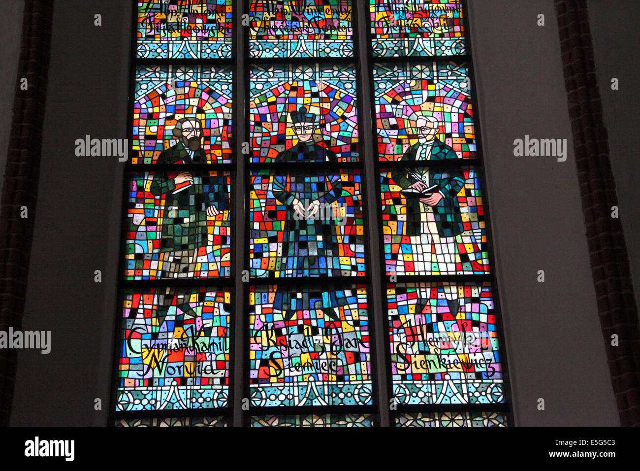 Stained Glass Windows at St Johns Archcathedral in Warsaw Old Town Stock Photo