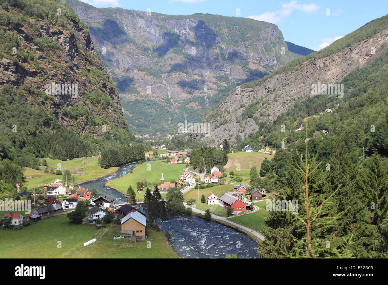 Flåm village viewed from the Flåmsbana railway