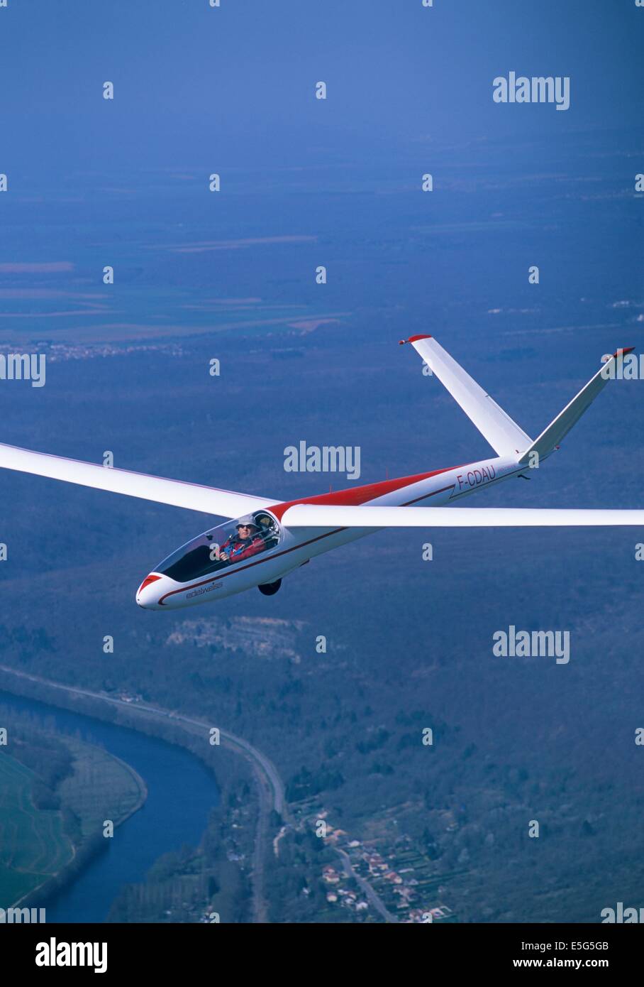 Old glider French plane Siren C30s Edelweiss flying, France Stock