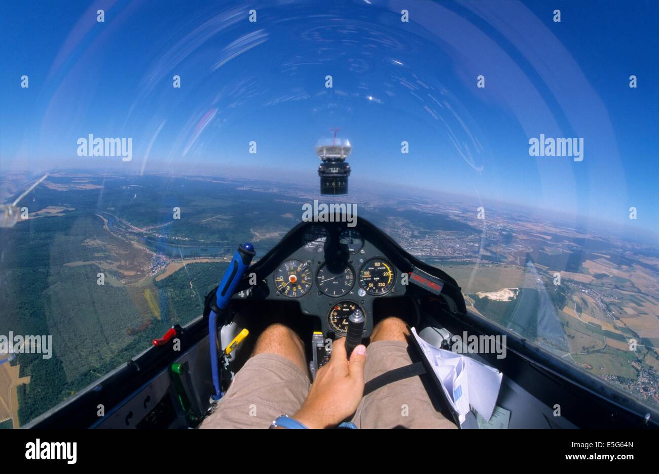 Cockpit in flight of an glider French plane Siren C30s Edelweiss