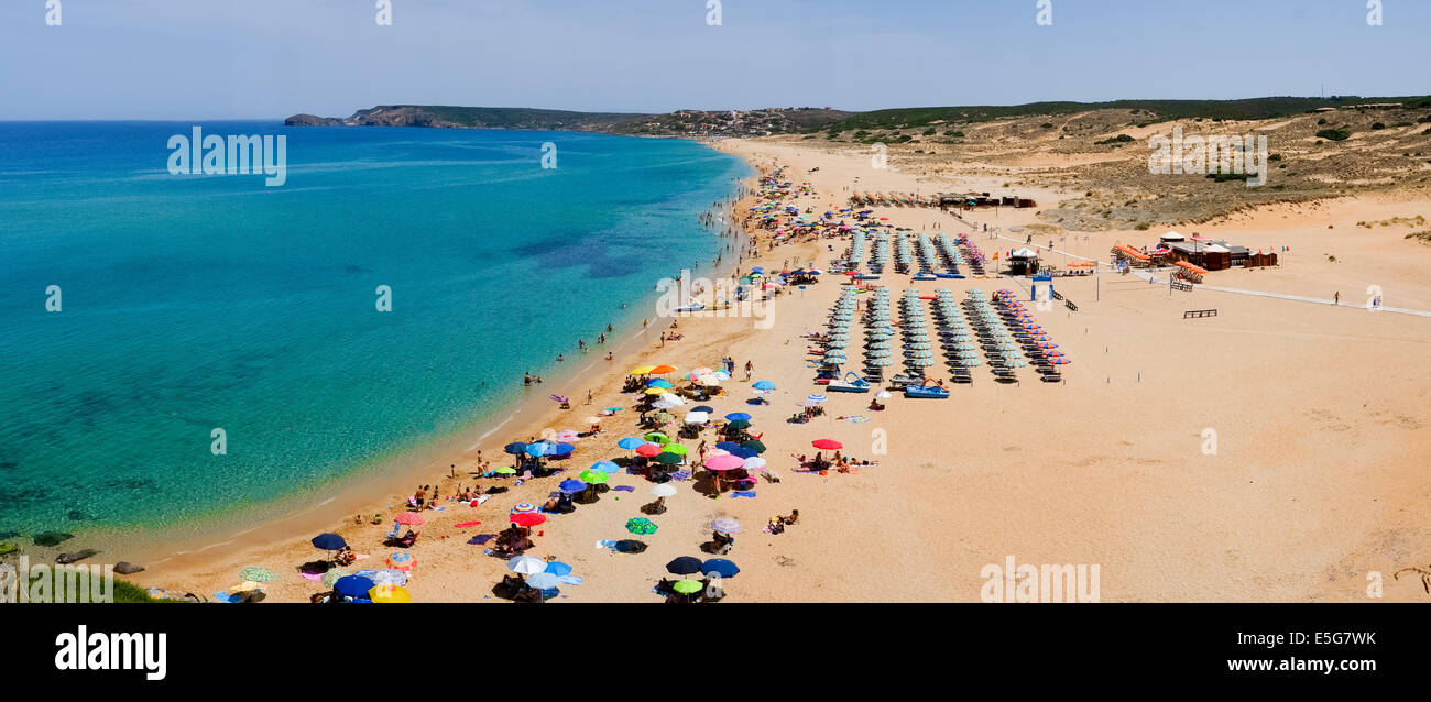 Panorama of Torre dei Corsari beach along Green coast, west Sardinia, Italy Stock Photo