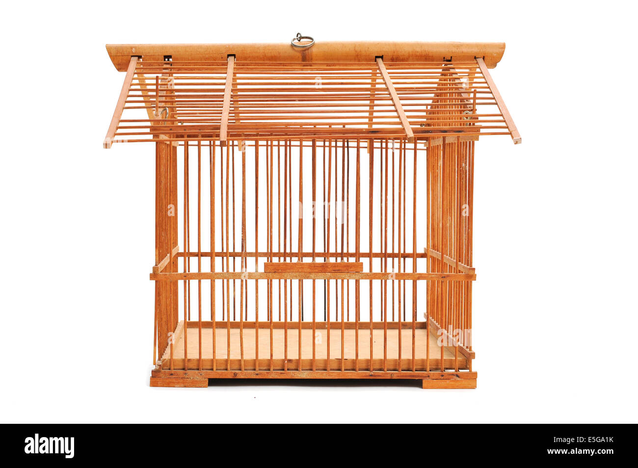 an empty bamboo birdcage on a white background Stock Photo