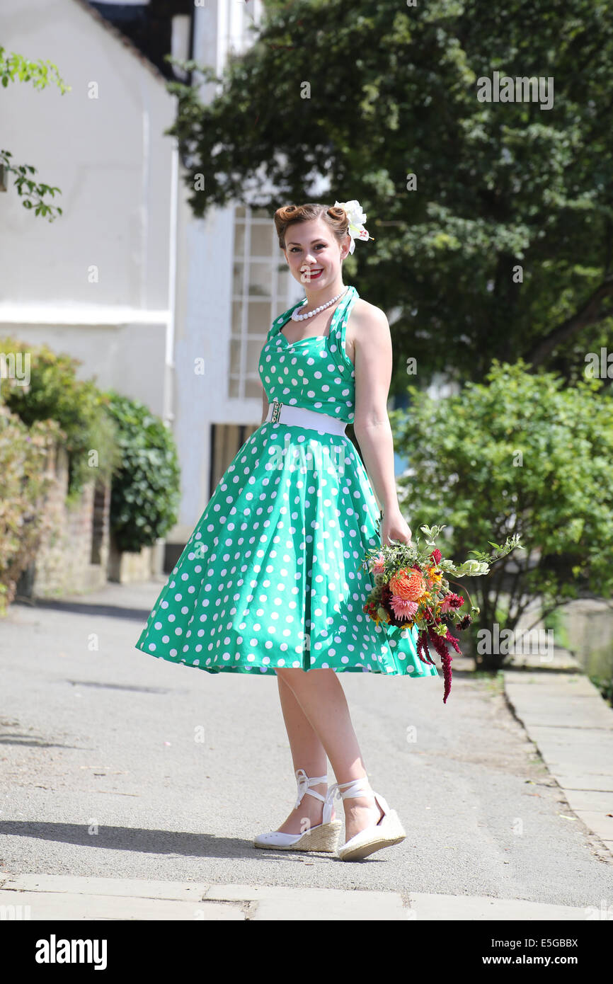 green polka dot dress