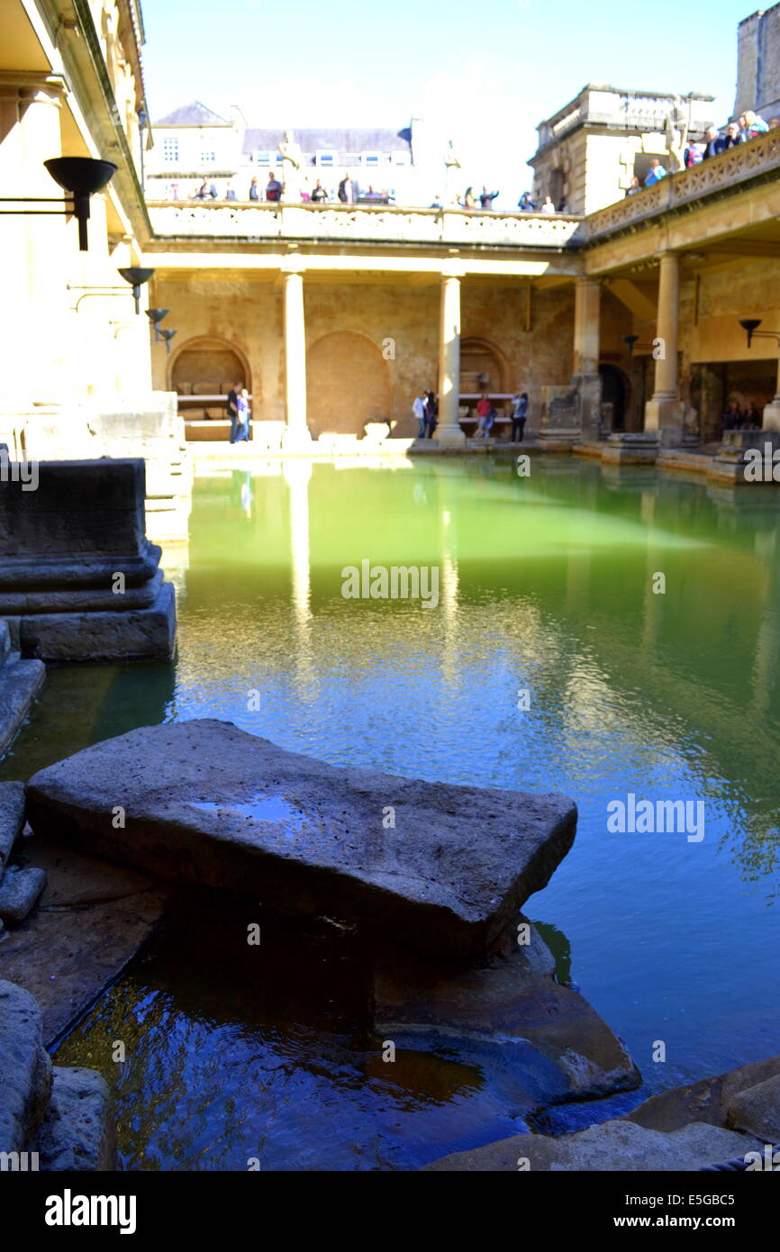 Naturally heated water enters the Great Bath from this corner, supplied by a sacred spring. Stock Photo