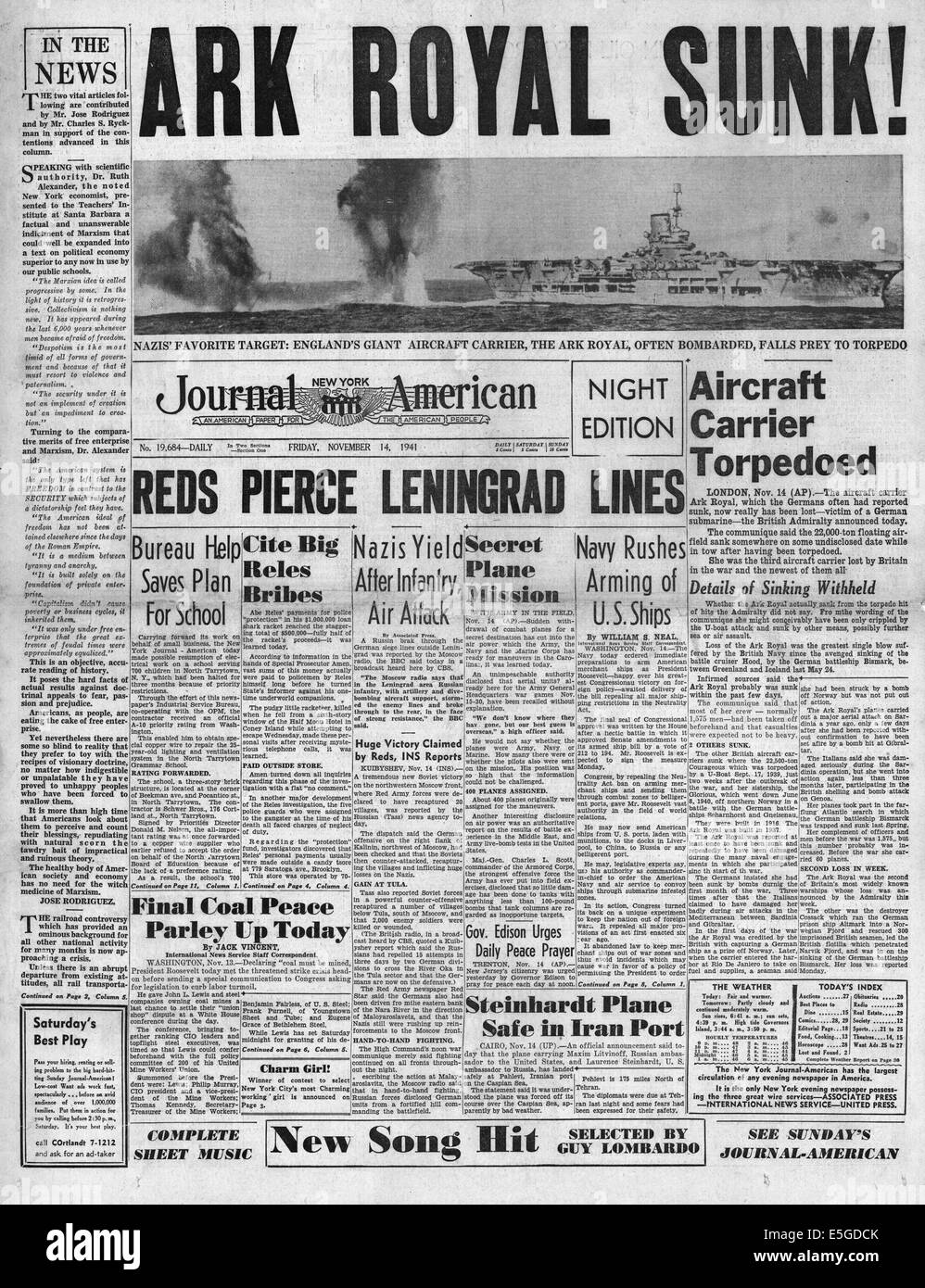1941 New York Journal American Usa Front Page Reporting