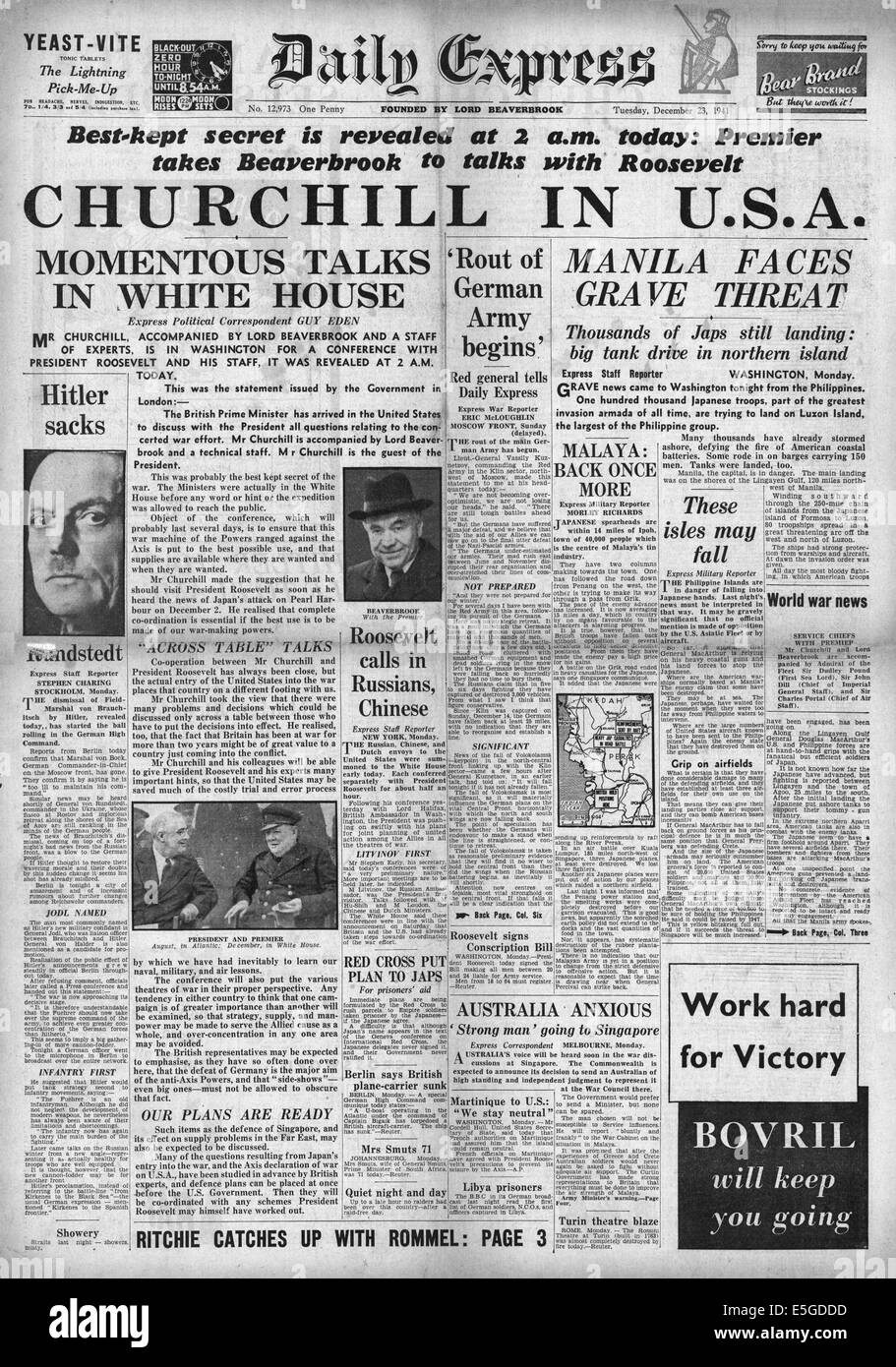 1941 The Daily Express front page reporting Winston Churchill meets