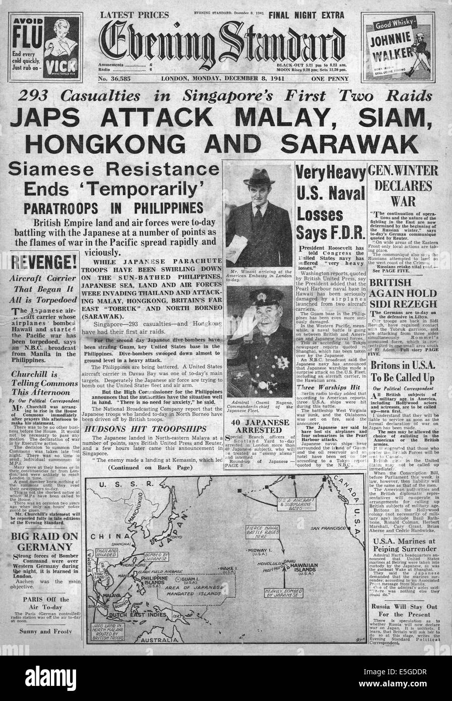 Image result for japanese invade malaya - midnight, dec. 8, 1941 - newspaper