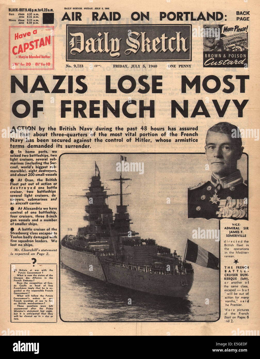 1940 Daily Sketch front page reporting the French Navy attacked by Royal Navy at Oran (Mers-el-Kebir) Stock Photo