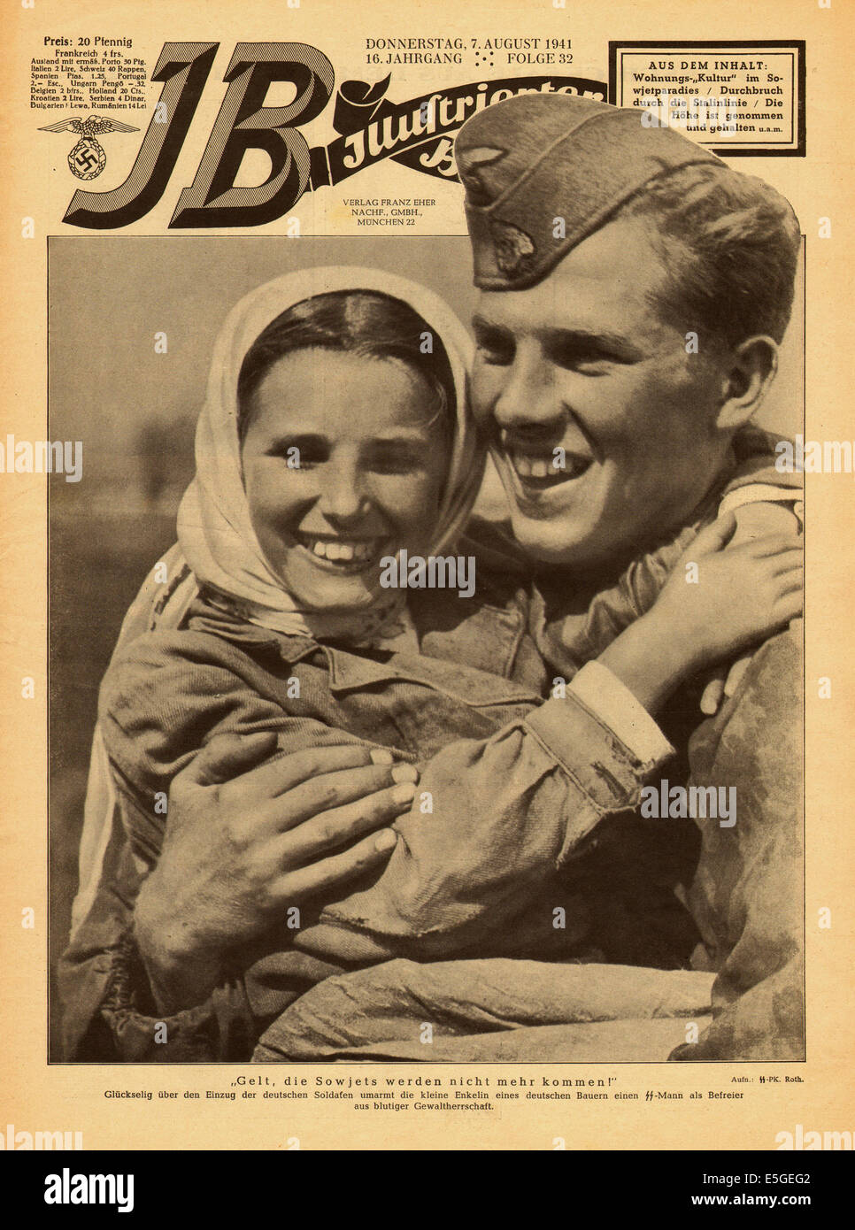 1941 Illustrierte Beobachter front page showing a Waffen SS soldier with Russian girl Stock Photo