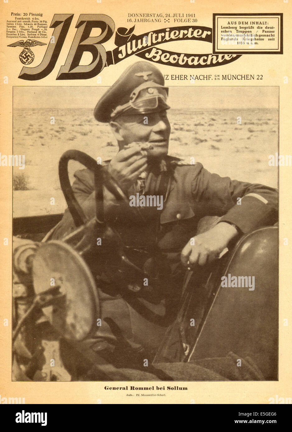 1941 Illustrierte Beobachter front page reporting Field Marshall Erwin Rommel in North Africa Stock Photo