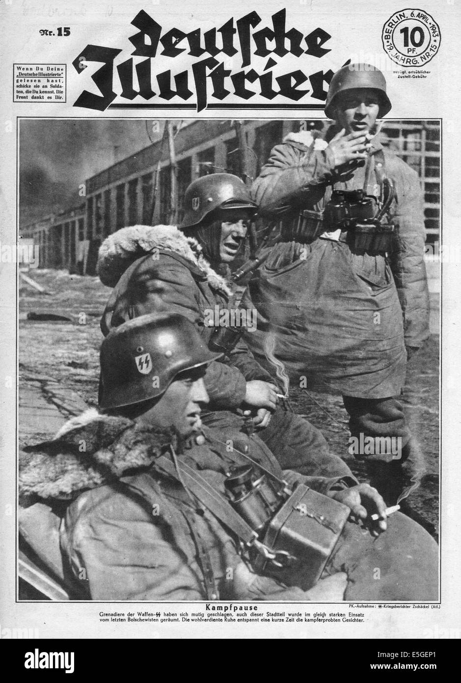 1943 Deutsche Illustrierte front page reporting Waffen SS in Russia Stock Photo