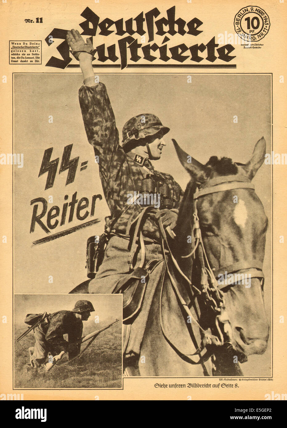 1943 Deutsche Illustrierte front page reporting Waffen SS Cavalry in Russia Stock Photo