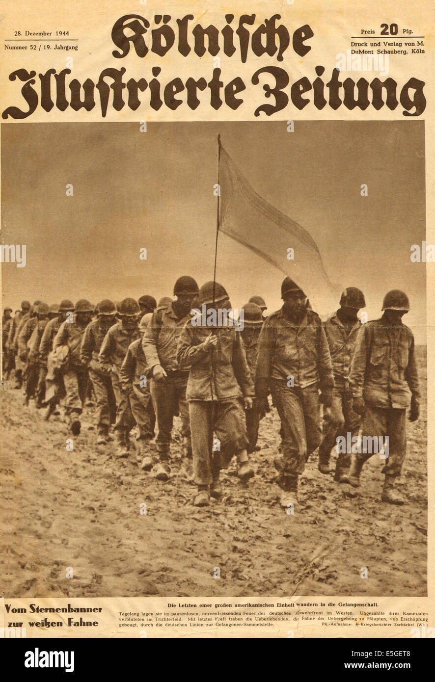 1944 Kolnischer Illustrierte Zeitung front page showing American prisoners of war during the Battle of the Bulge Stock Photo