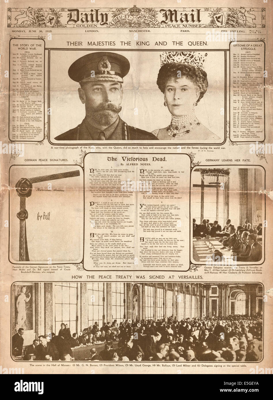 1919 Daily Mail Gold Edition front page reporting the signing of the Treaty of Versailles Stock Photo - Alamy 1919 Daily Mail Gold Edition front page reporting the signing of the Treaty of Versailles Stock Photo - Alamy
