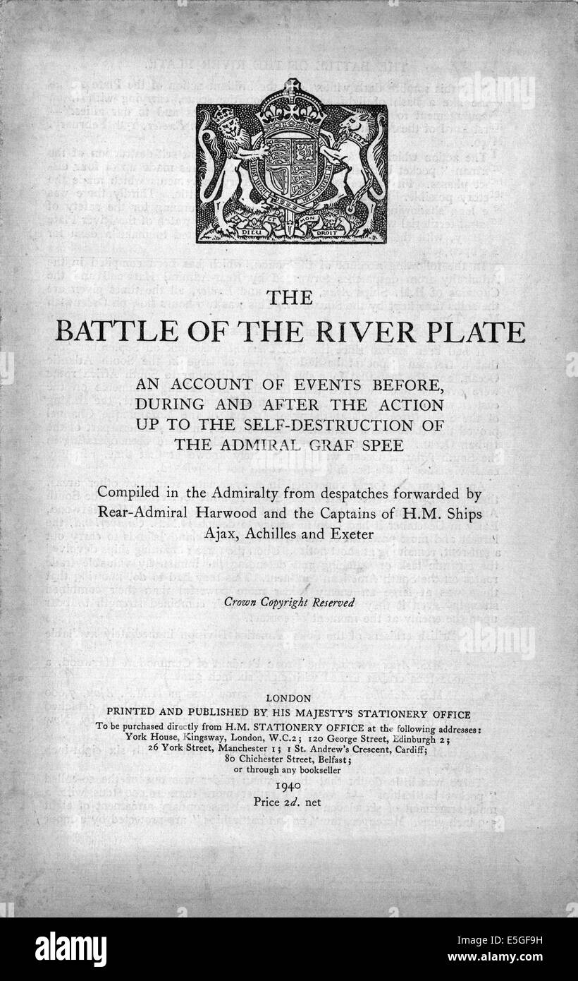 1940 UK Government report on Battle of the River Plate Stock Photo