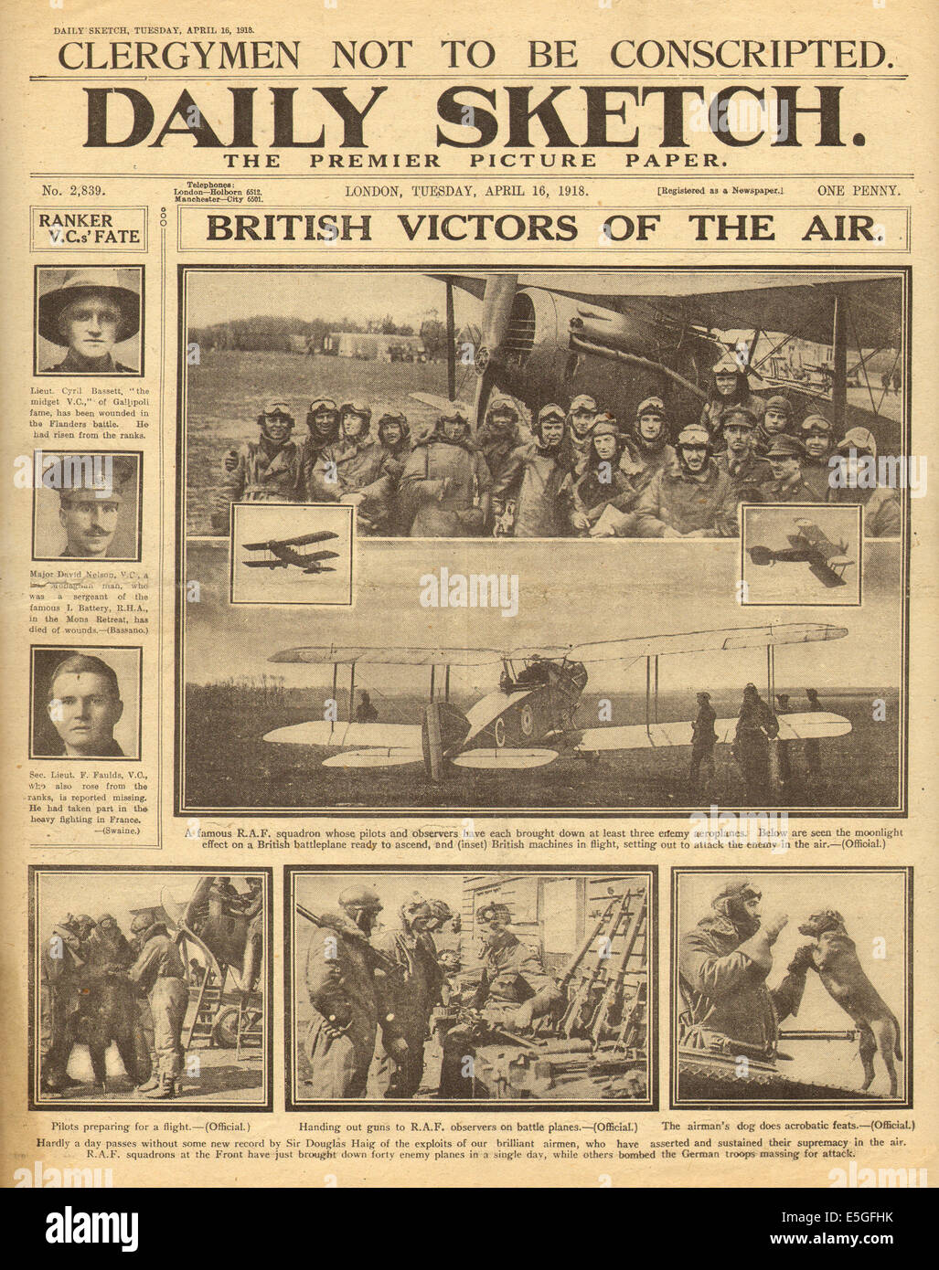 1918 Daily Sketch front page reporting the new Royal Air Force Stock Photo
