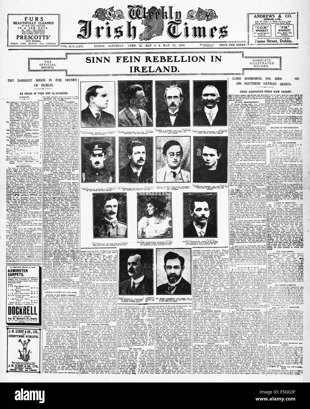 1916 Weekly Irish Times front page reporting the Easter Uprising in