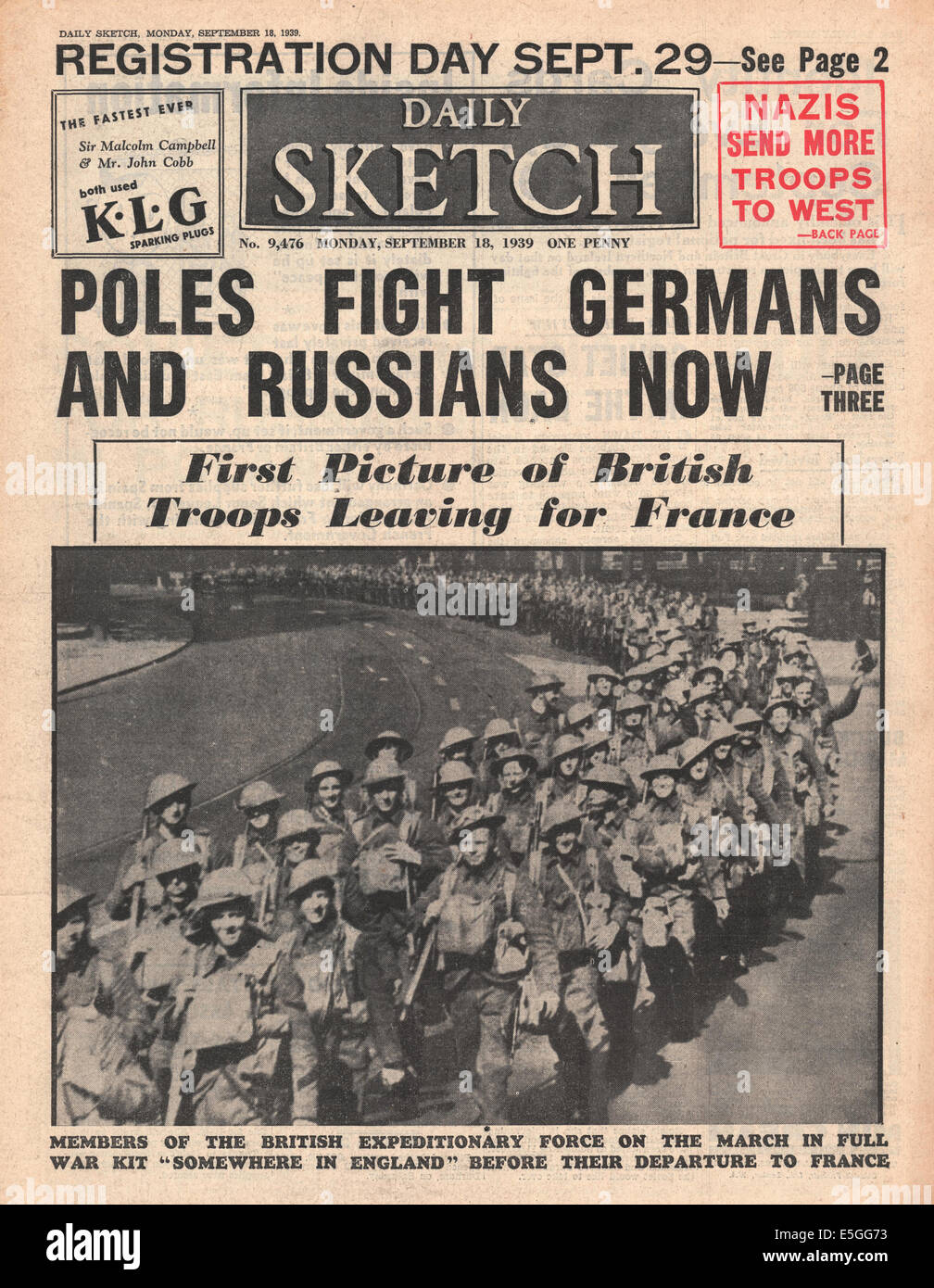 1939 Daily Sketch front page reporting invasion of Poland by Soviet Union Stock Photo