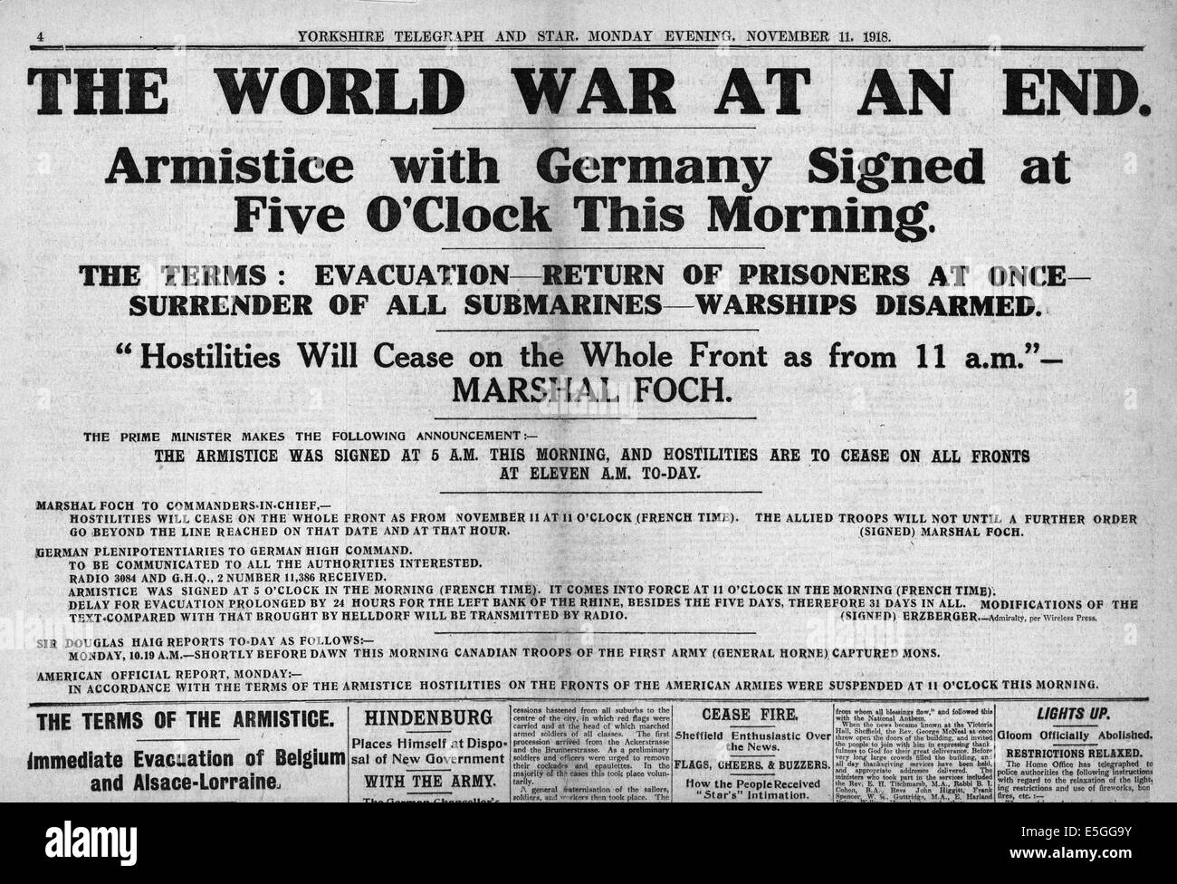 Yorkie Surrender 1918 Yorkshire Telegraph & Star page reporting Germany's surrender and ...