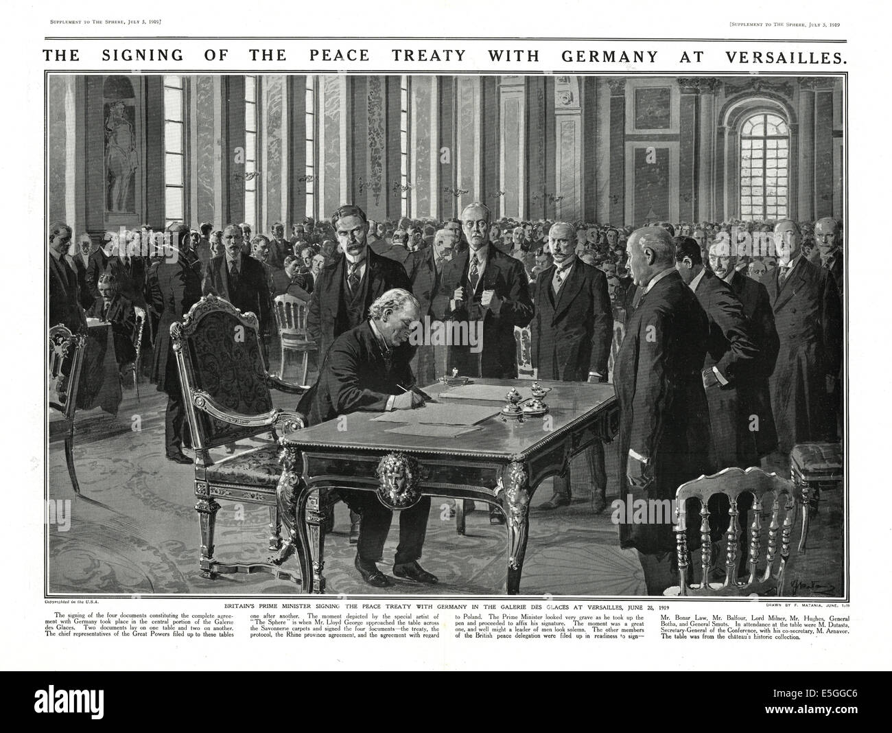 1919 The Sphere illustration of the Signing of the Treaty of Versailles Stock Photo