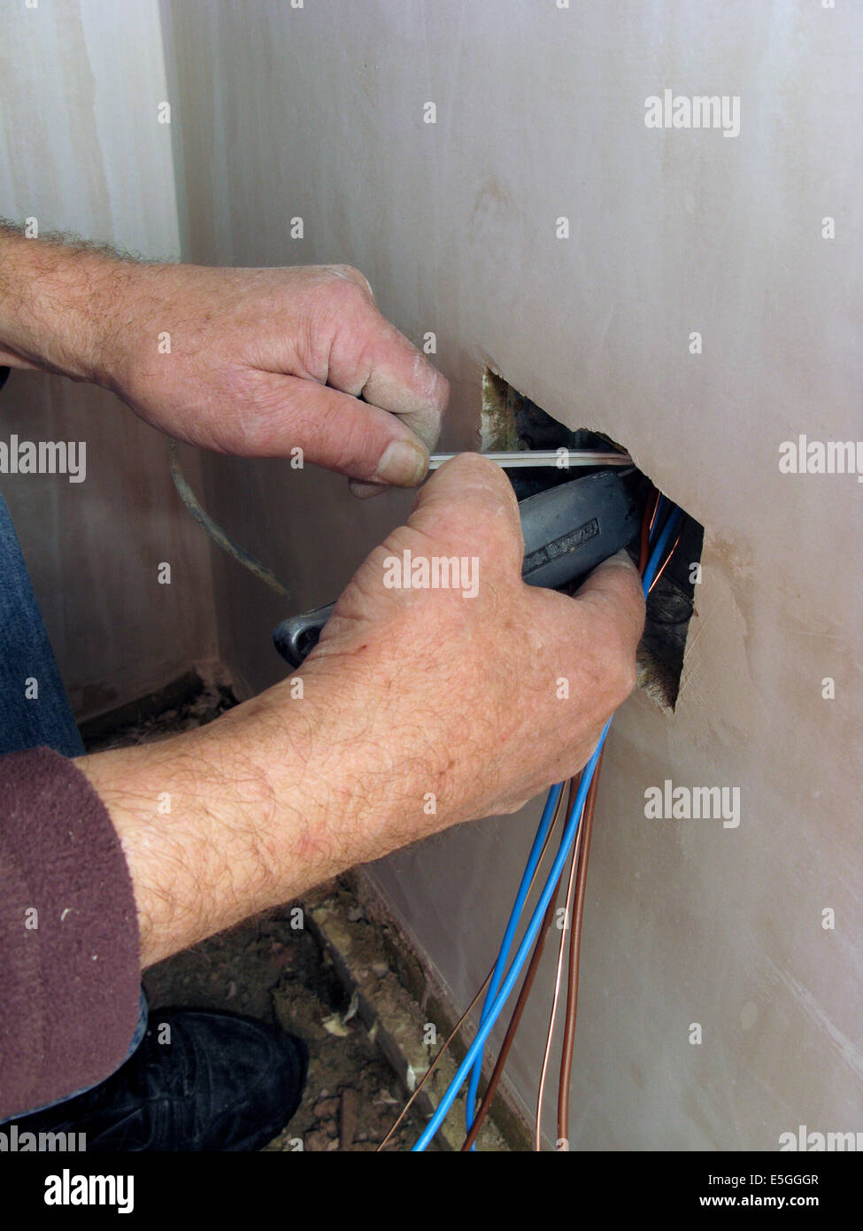Electric sockets with wires ready for wiring into a new property or
