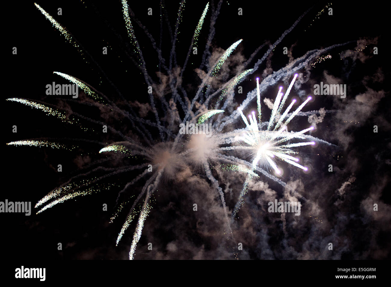 Amazing summer fireworks against black sky Stock Photo
