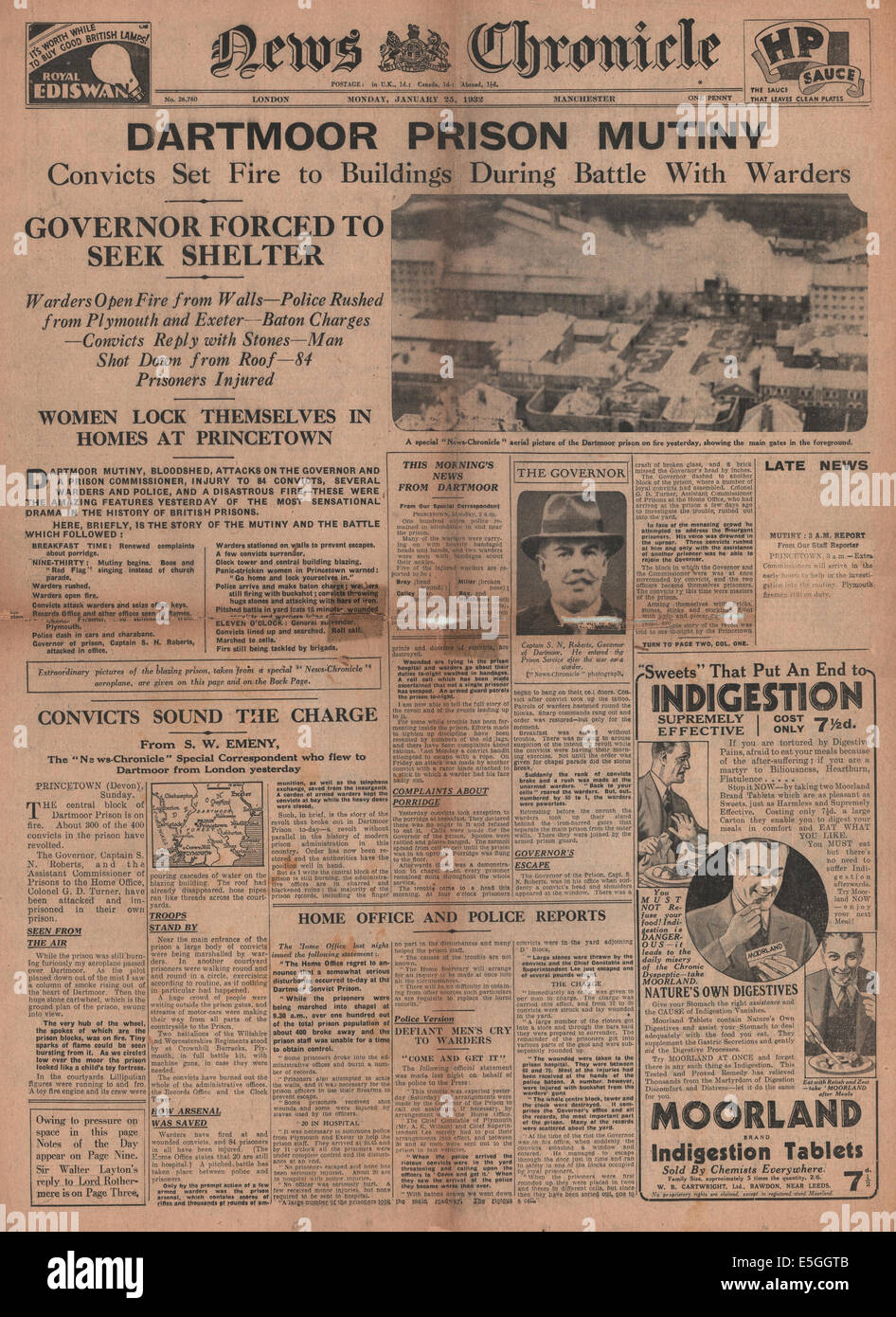 1932 News Chronicle front page reporting the Dartmoor prison mutiny
