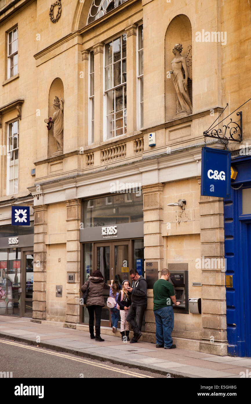 UK, England, Wiltshire, Bath, Quiet Street, Royal Bank of Scotland in elegant building Stock Photo