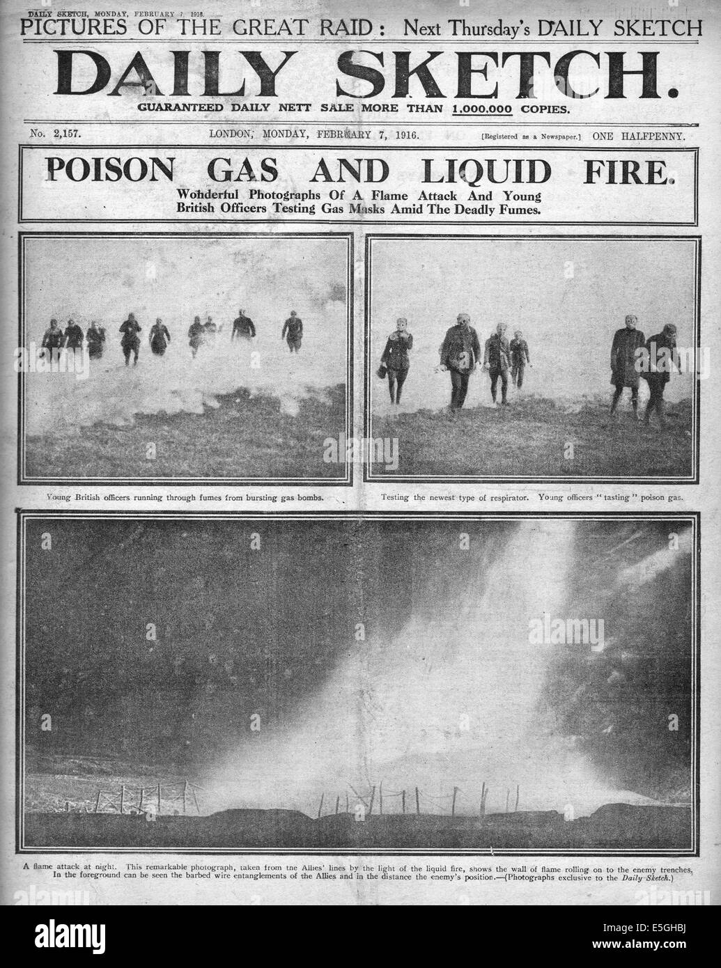 1916 Daily Sketch front page reporting World War One Poison Gas Stock