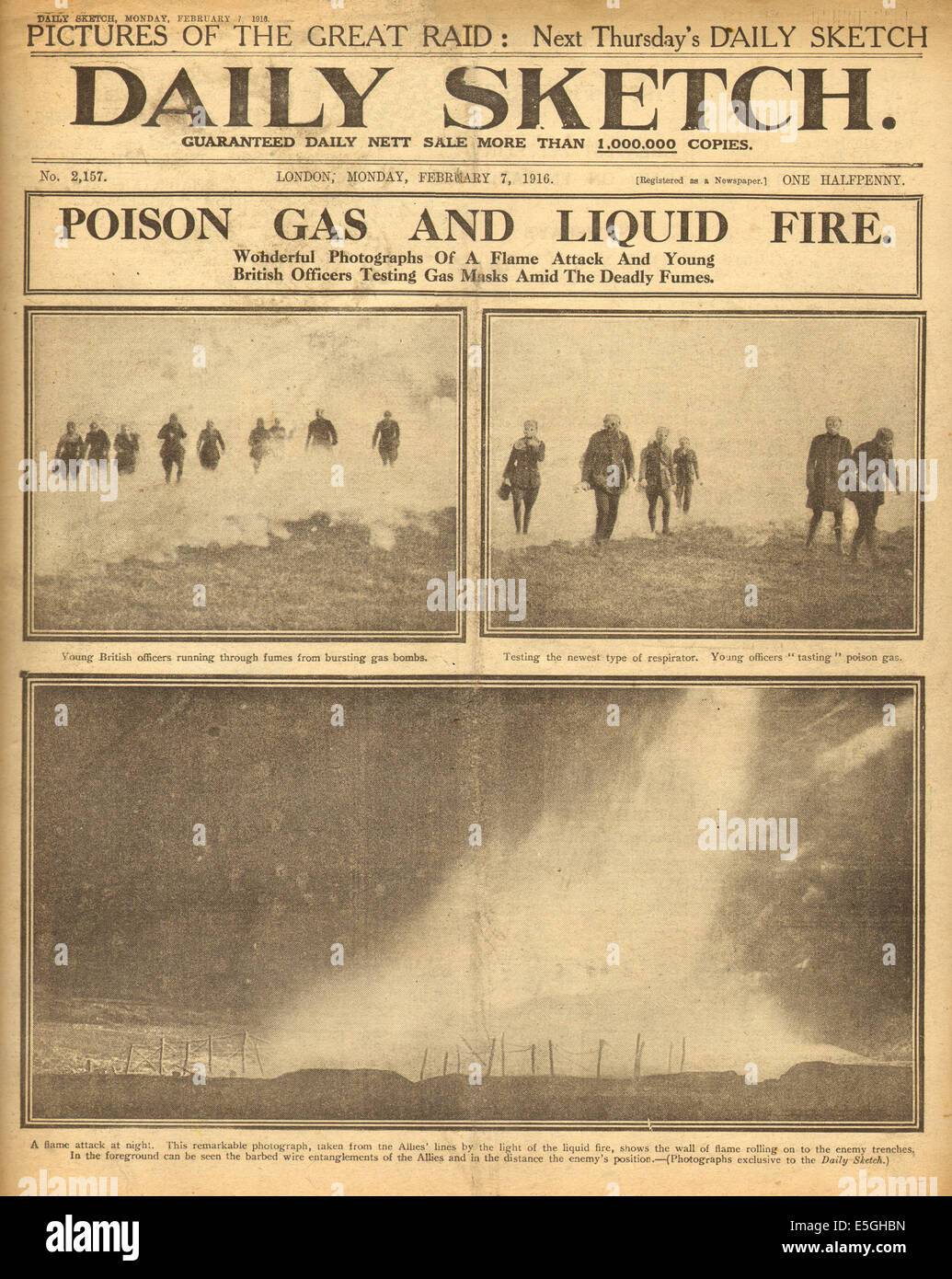 1916 Daily Sketch front page reporting World War One Poison Gas Stock