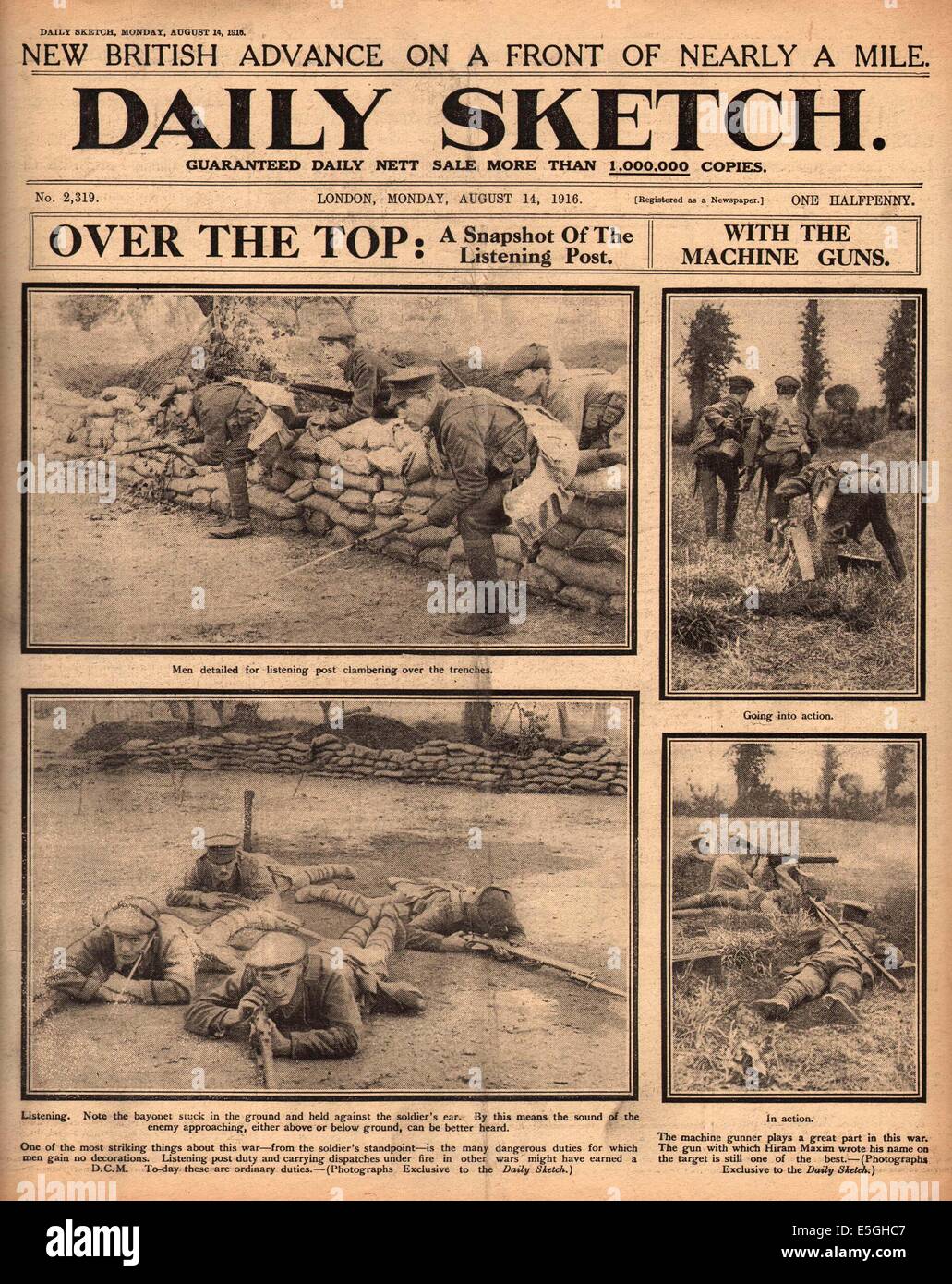 1916 Daily Sketch front page reporting Soldiers training Trenches World