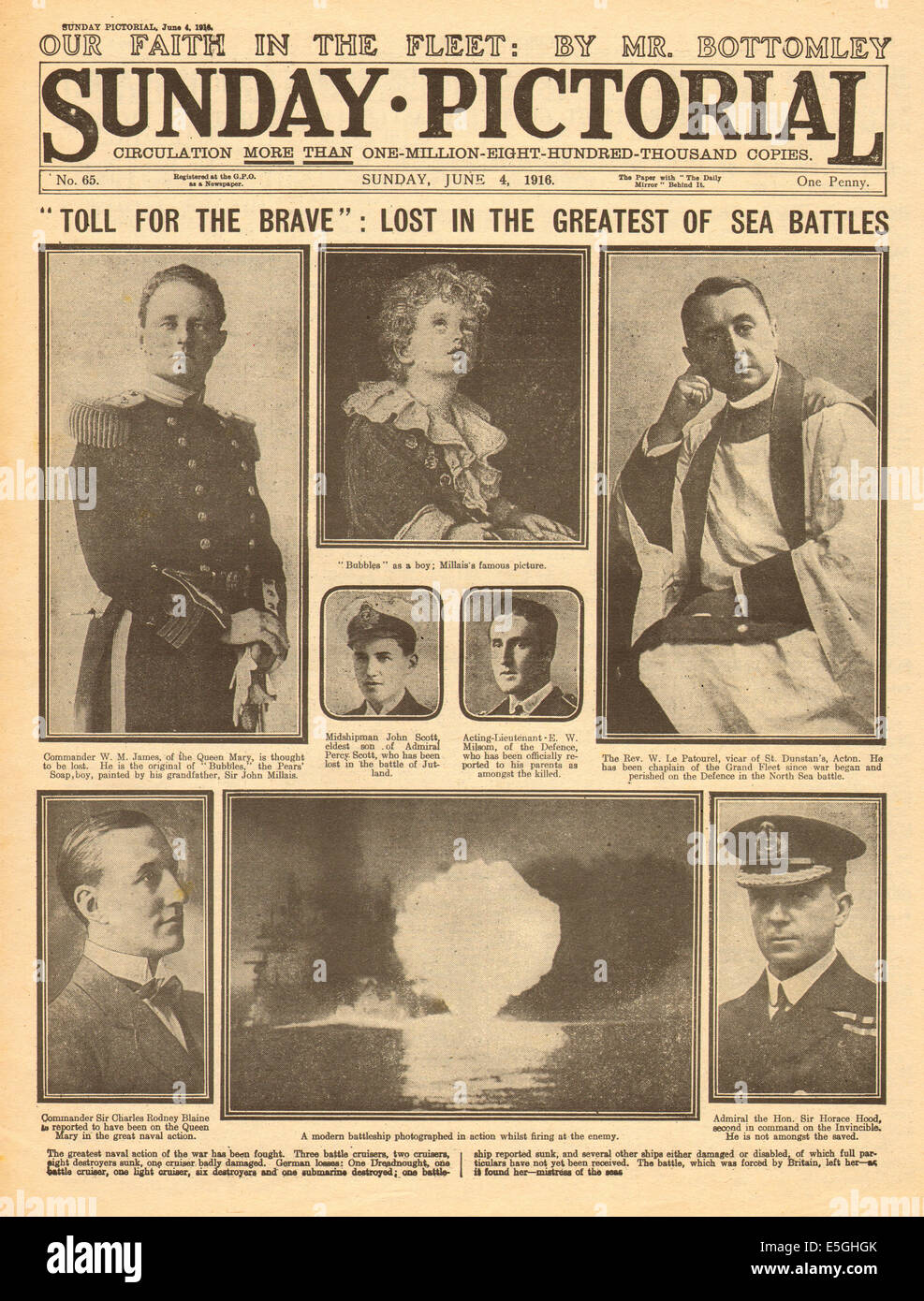1916 Sunday Pictorial front page reporting Battle of Jutland Stock Photo