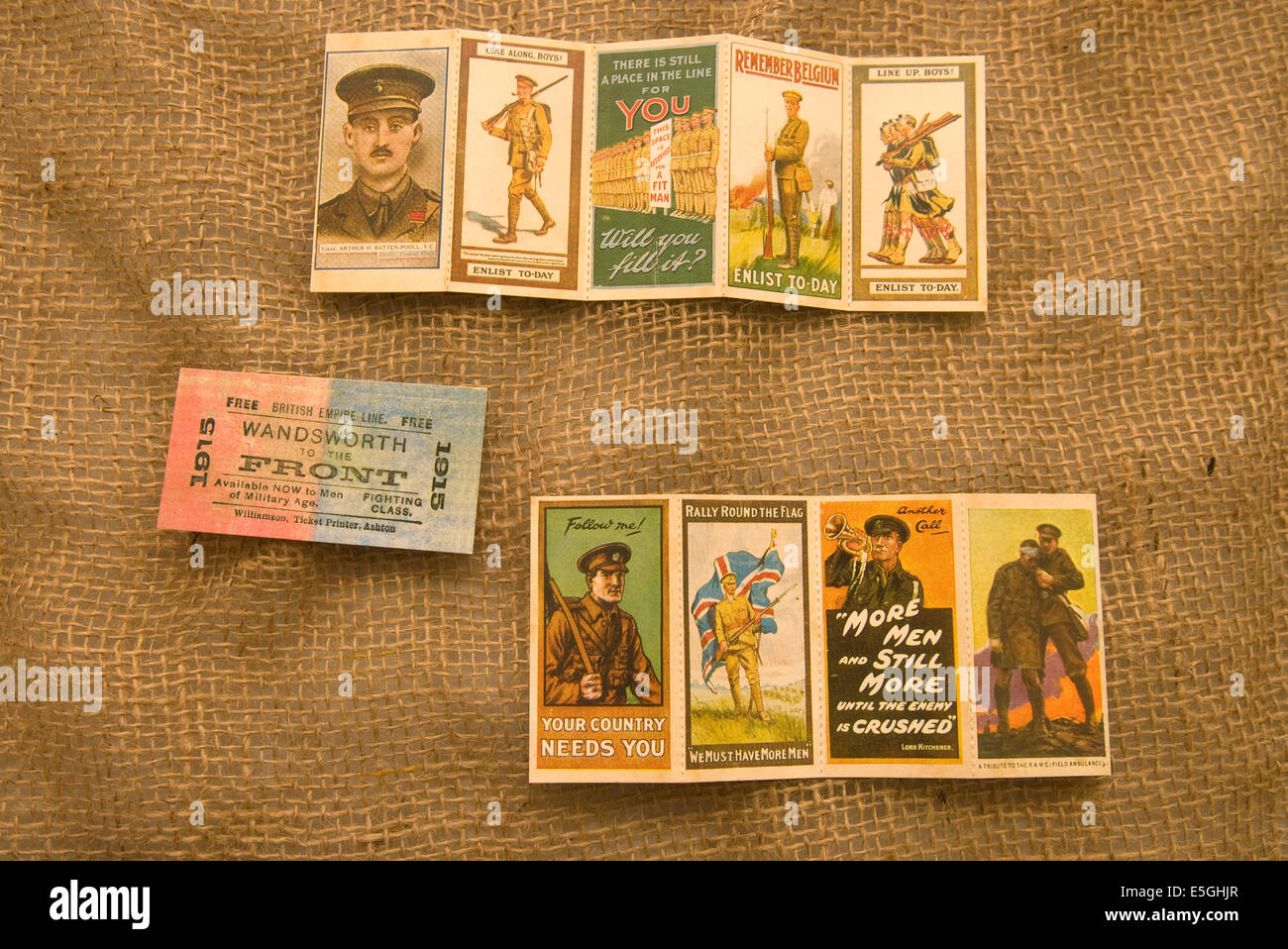 World War One memorabilia on display at a WW1 history event near Haslemere, Surrey, UK. Stock Photo