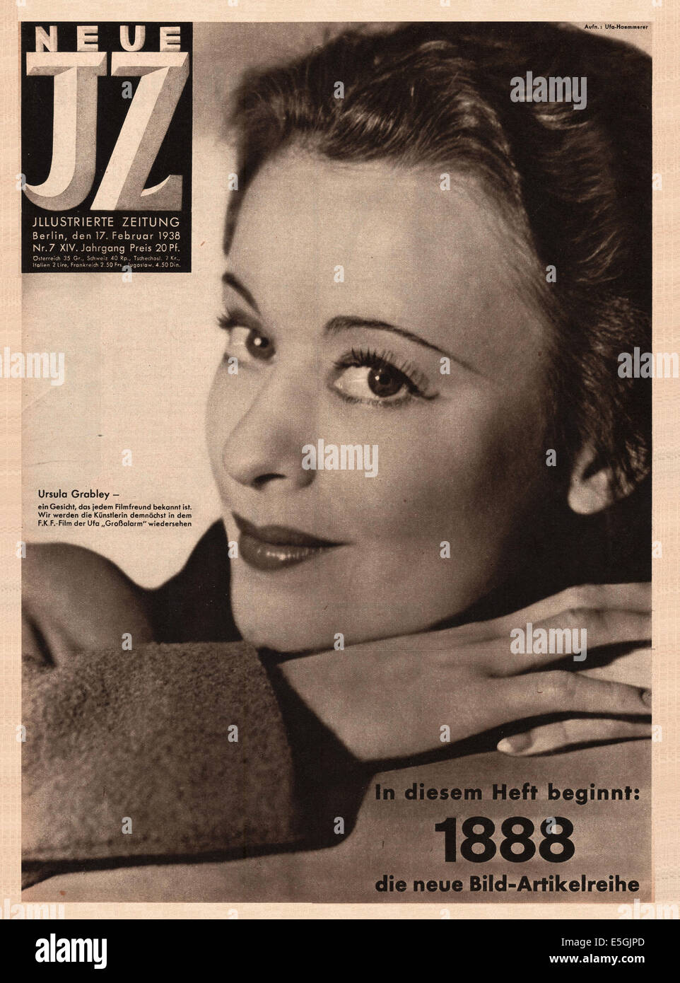 1938 Neue Illustrierte Zeitung front cover photo of German actress Ursula Grabley Stock Photo