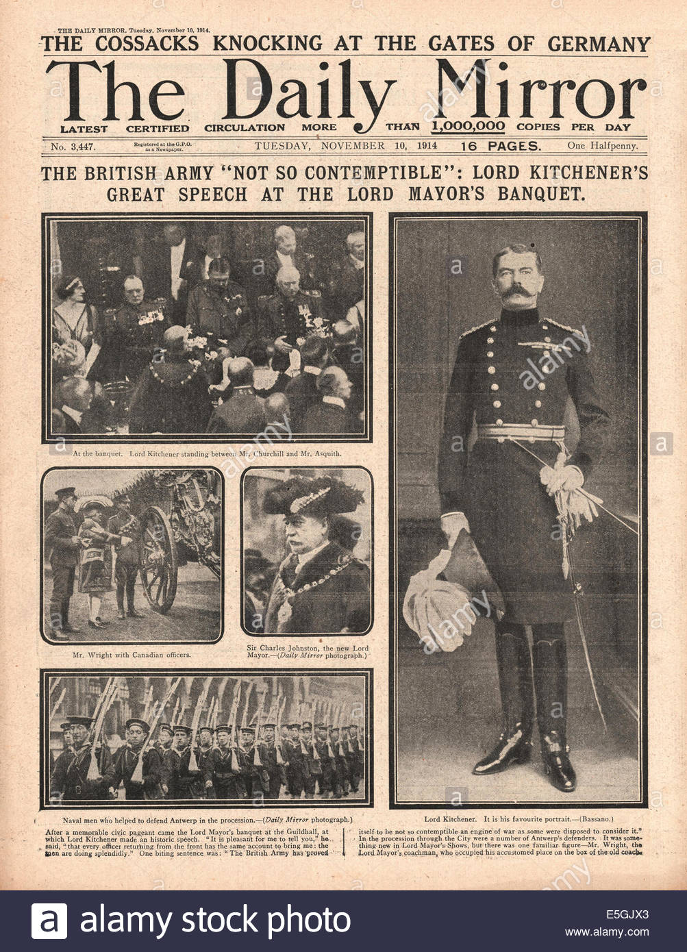 1914 Daily Mirror Front Page Reporting Lord Kitchener Speech At