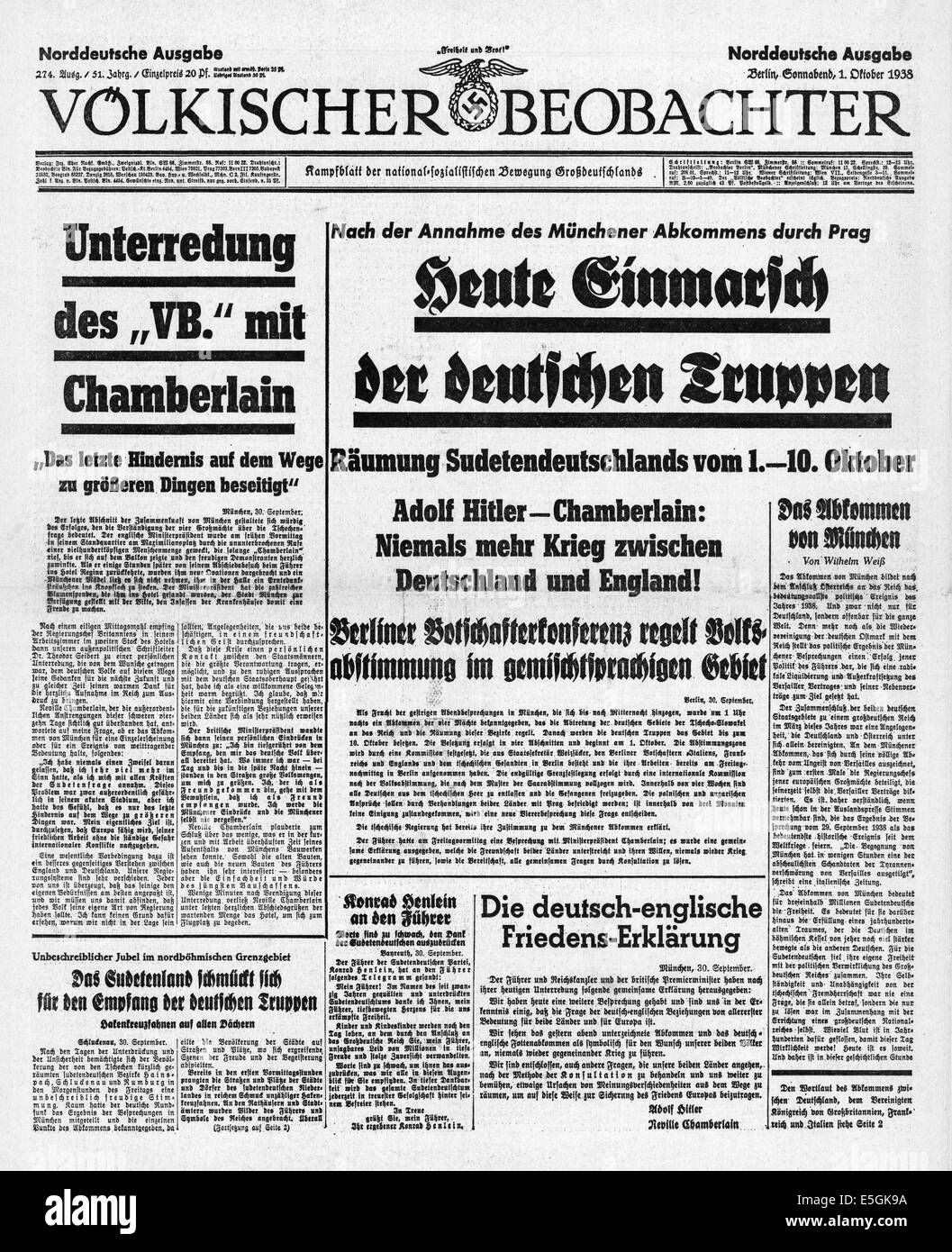1923 Völkischer Beobachter (Germany) front page reporting the Munich Putsch falsely stating it a success and that Erich Ludendorff and Adolf Hitler had taken over the Bavarian government Stock Photo
