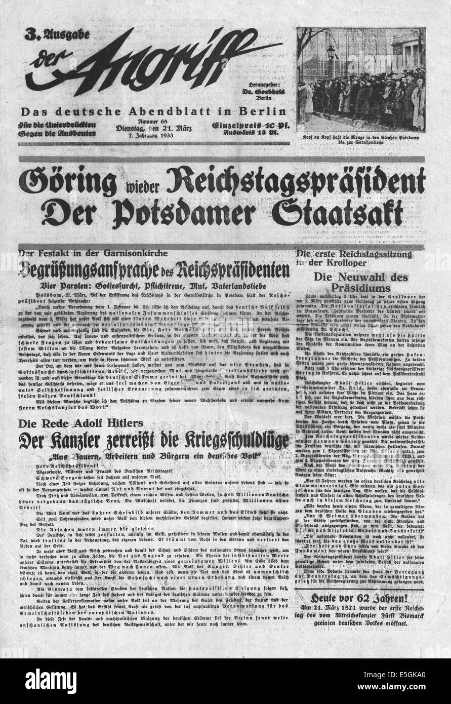 Der Angriff (Berlin, Germany) front page reporting Hermann Göring named as Reichstag President Stock Photo