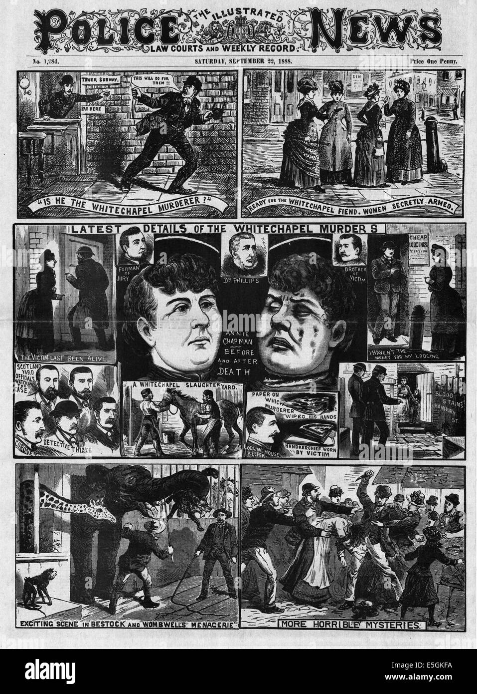 1888 Illustrated Police News front page reporting the murders by Jack the Ripper in the East End of London Stock Photo
