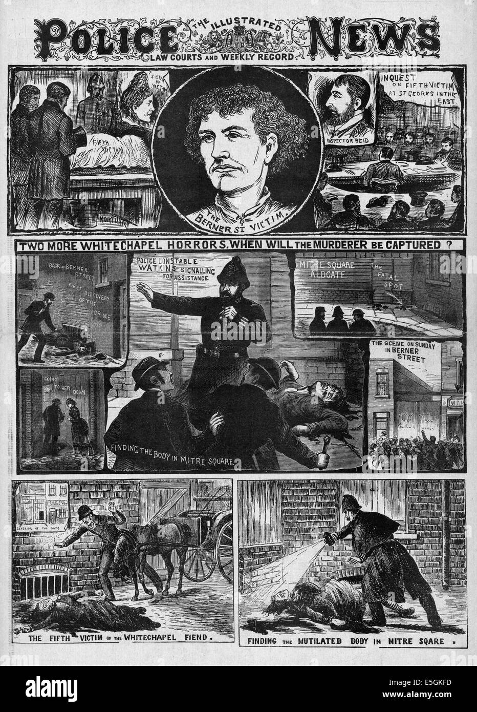 1888 Illustrated Police News front page reporting the murders by Jack the Ripper in the East End of London Stock Photo