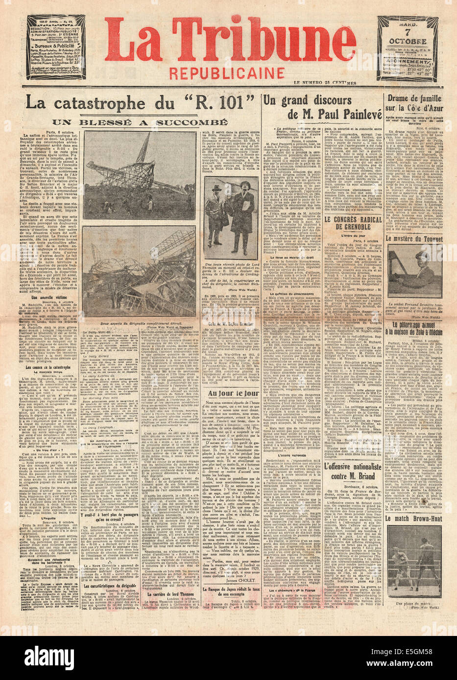 1930 La Tribune Republicaine (France) front page reporting the R101 airship  disaster at Beauvais, France Stock Photo - Alamy