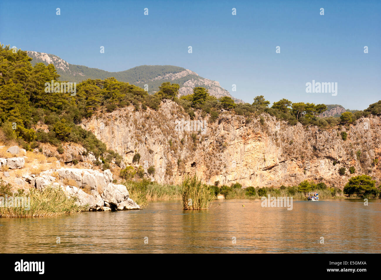 Boating is a popular pastime on the Dalyan river in Mugla province, Turkey Stock Photo