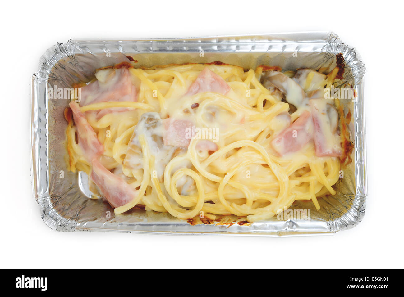 Spaghetti with creamy sauce in floyd box Stock Photo