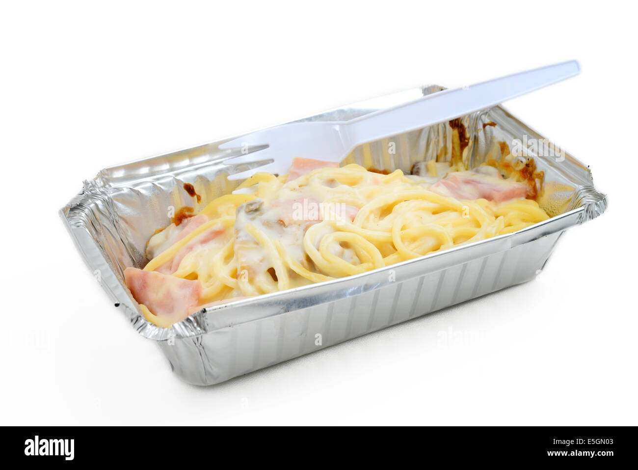 Spaghetti with creamy sauce in floyd box Stock Photo