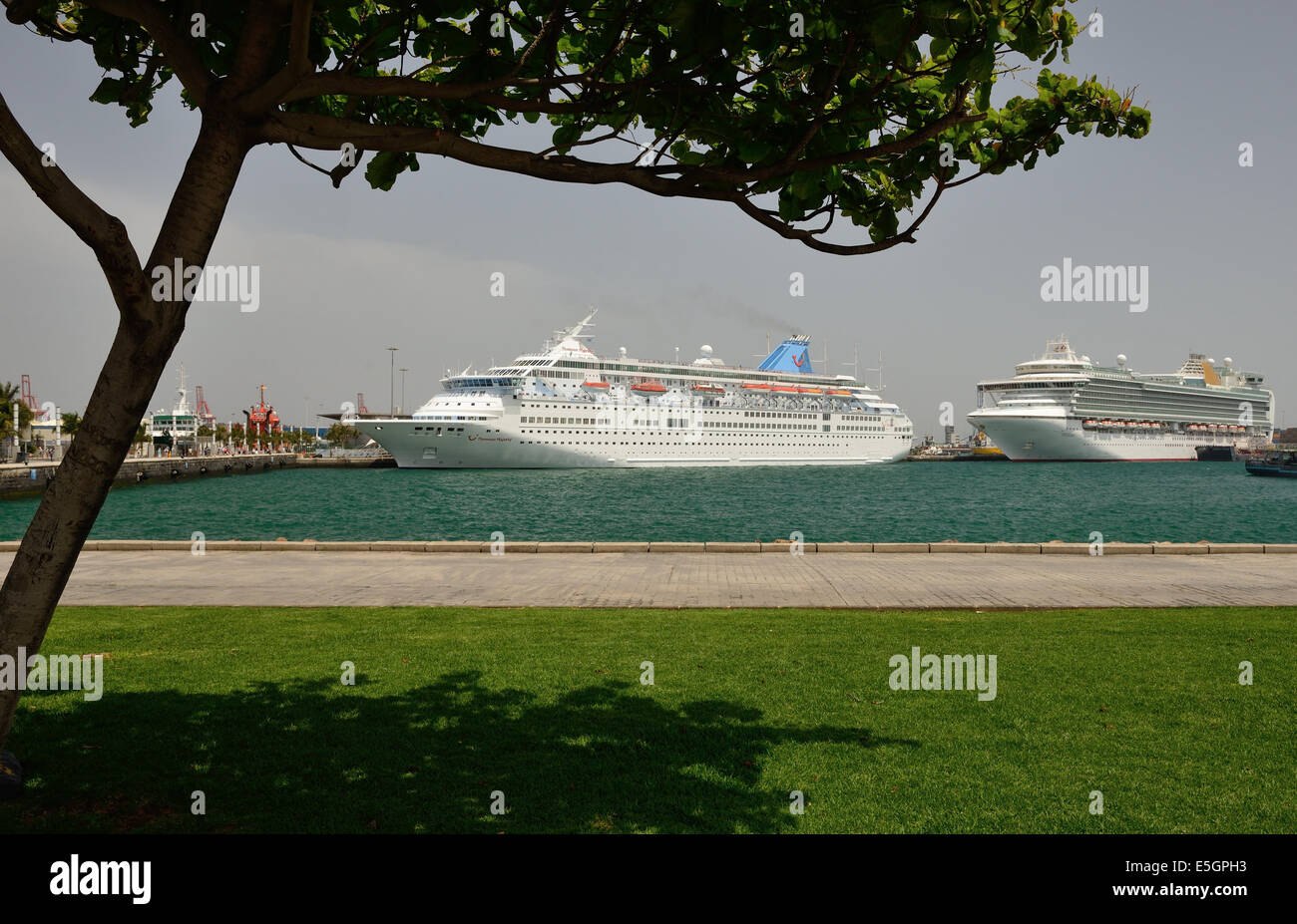 MS Thomson Majesty and MS Ventura cruise ships at berth in the Canary Islands. Stock Photo