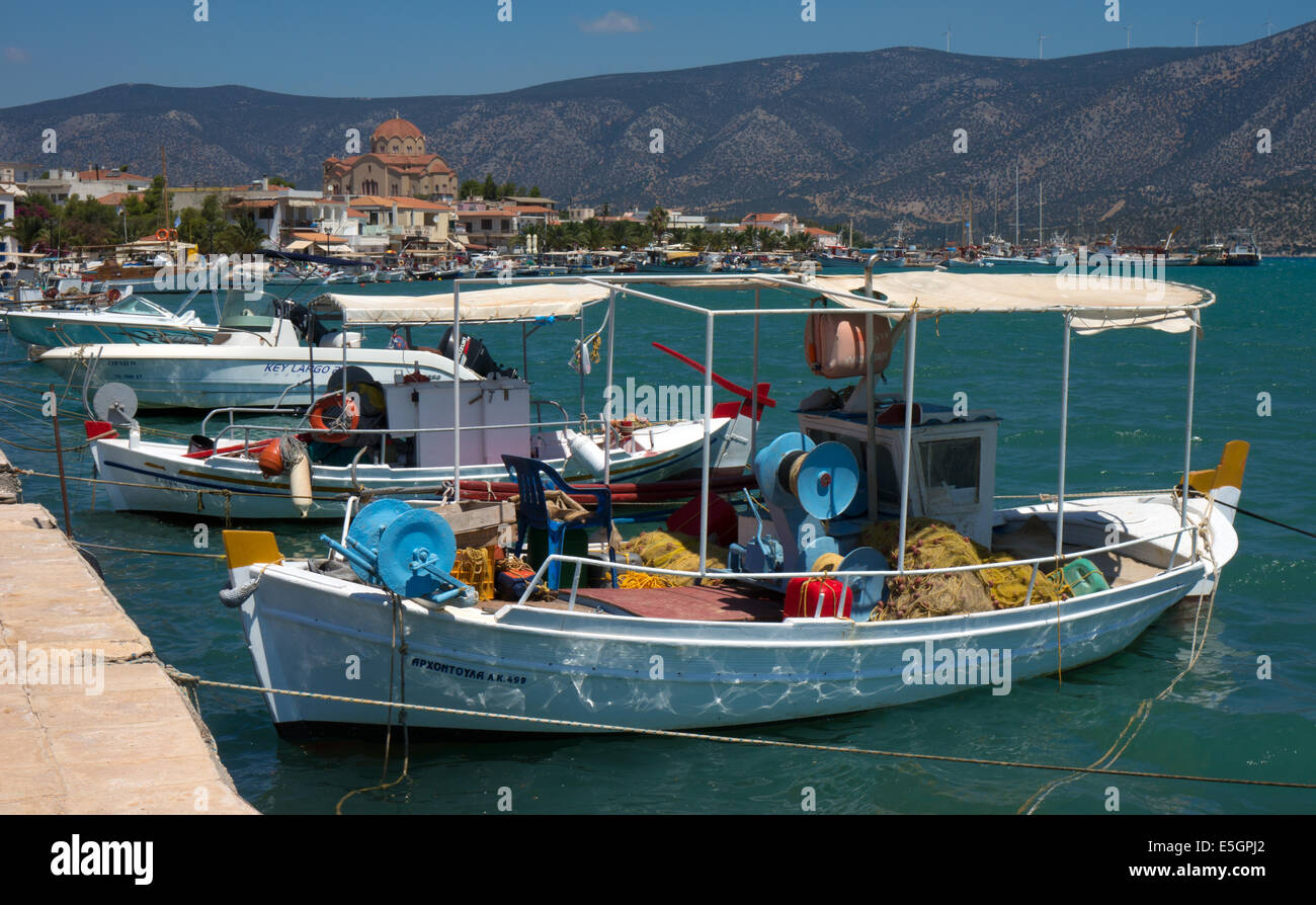 Boats in harbour in village of Kilada, Argolida, Peloponnese, Greece Stock Photo
